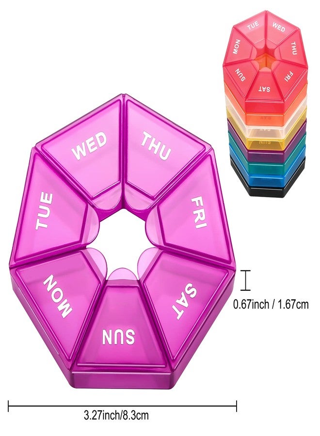 Ponpon 8pcs Pill Holder Box 7-Sided Portable Vitamin Holder Box Pill Organizer Medicine Planner (8 Corlor) - Image 2
